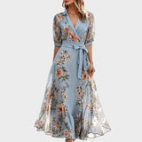 NIKA - KVĚTINOVÉ MIDI ŠATY S V-VÝSTŘIHEM